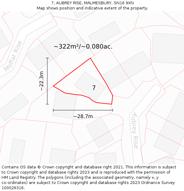 7, AUBREY RISE, MALMESBURY, SN16 9XN: Plot and title map