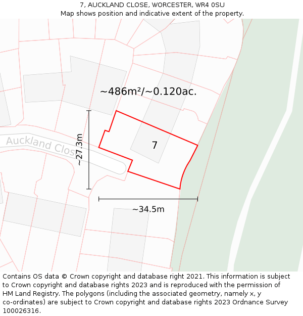 7, AUCKLAND CLOSE, WORCESTER, WR4 0SU: Plot and title map