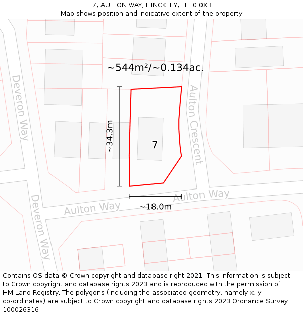 7, AULTON WAY, HINCKLEY, LE10 0XB: Plot and title map