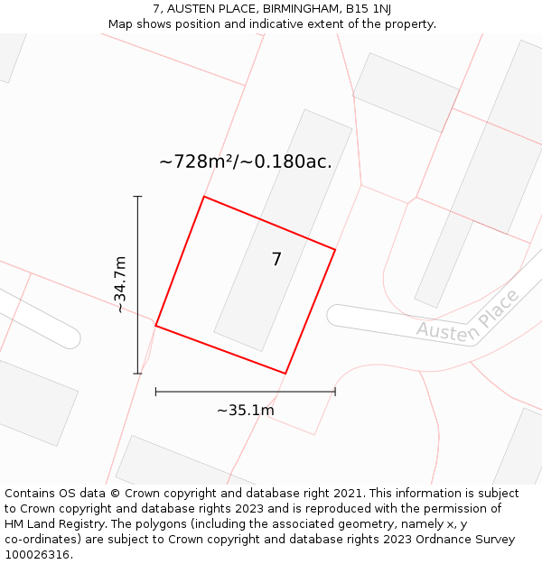 7, AUSTEN PLACE, BIRMINGHAM, B15 1NJ: Plot and title map