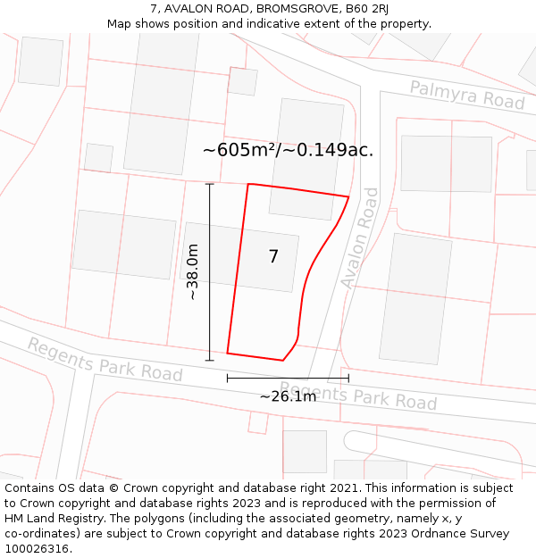 7, AVALON ROAD, BROMSGROVE, B60 2RJ: Plot and title map