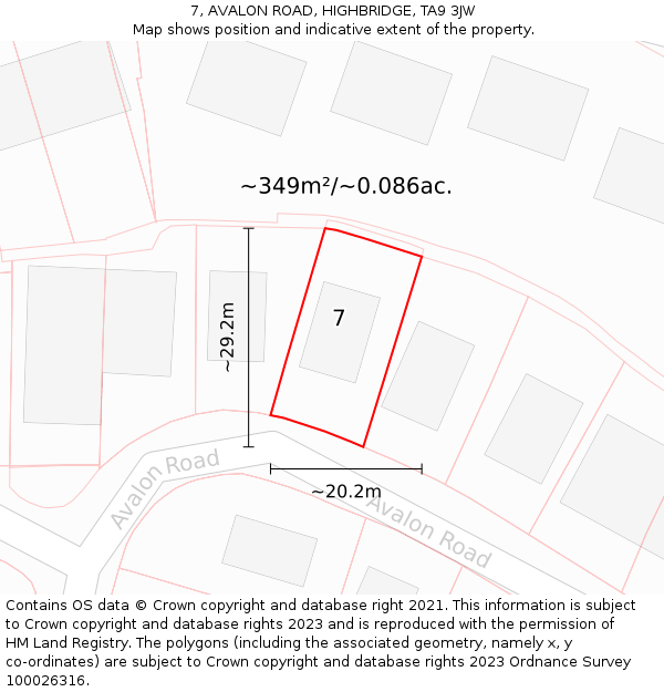 7, AVALON ROAD, HIGHBRIDGE, TA9 3JW: Plot and title map