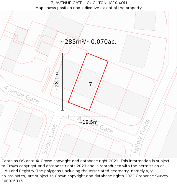 7, AVENUE GATE, LOUGHTON, IG10 4QN: Plot and title map