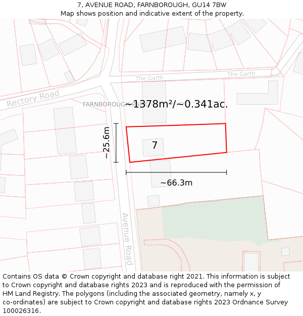 7, AVENUE ROAD, FARNBOROUGH, GU14 7BW: Plot and title map