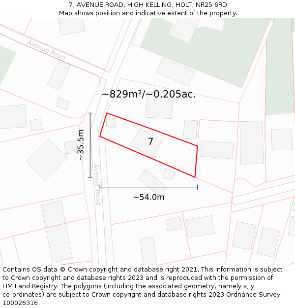 7, AVENUE ROAD, HIGH KELLING, HOLT, NR25 6RD: Plot and title map