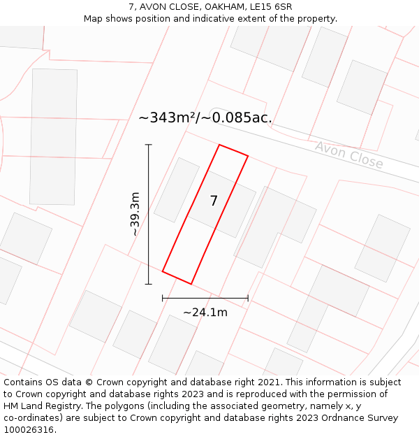 7, AVON CLOSE, OAKHAM, LE15 6SR: Plot and title map