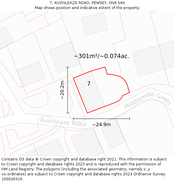 7, AVONLEAZE ROAD, PEWSEY, SN9 5AX: Plot and title map