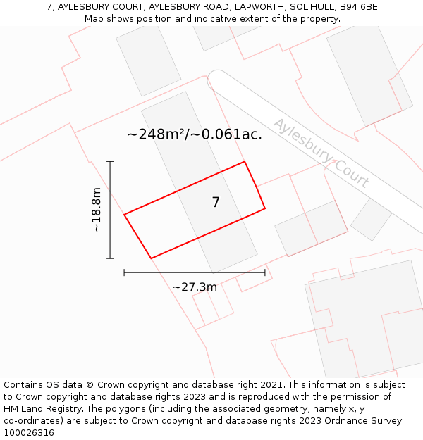 7, AYLESBURY COURT, AYLESBURY ROAD, LAPWORTH, SOLIHULL, B94 6BE: Plot and title map