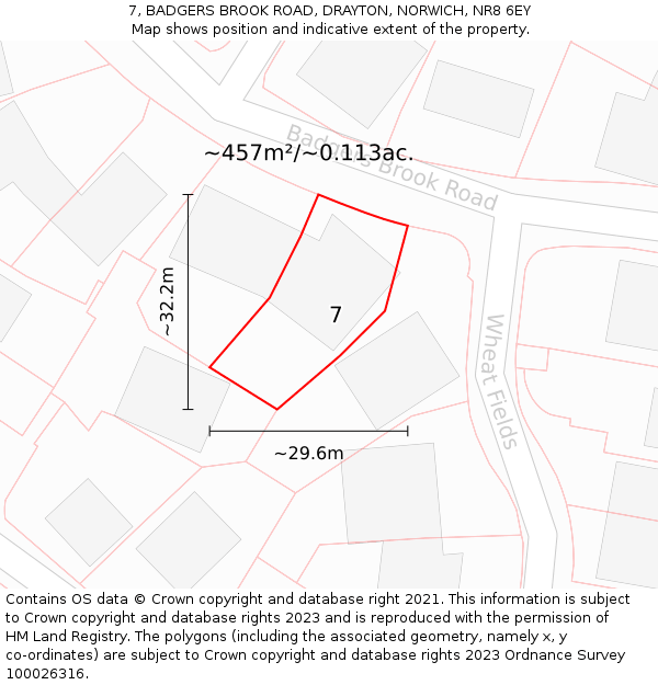 7, BADGERS BROOK ROAD, DRAYTON, NORWICH, NR8 6EY: Plot and title map