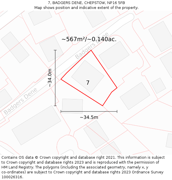 7, BADGERS DENE, CHEPSTOW, NP16 5FB: Plot and title map