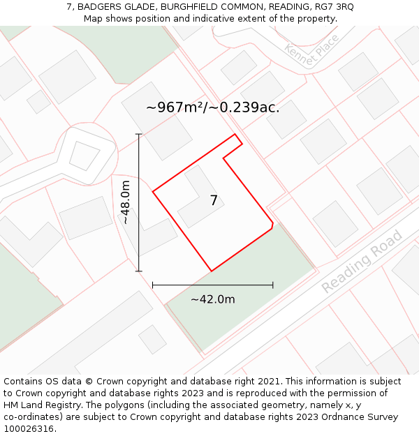 7, BADGERS GLADE, BURGHFIELD COMMON, READING, RG7 3RQ: Plot and title map