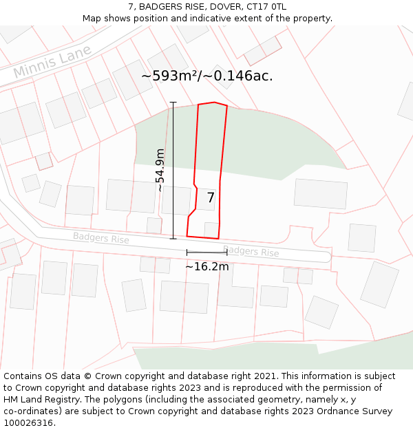 7, BADGERS RISE, DOVER, CT17 0TL: Plot and title map