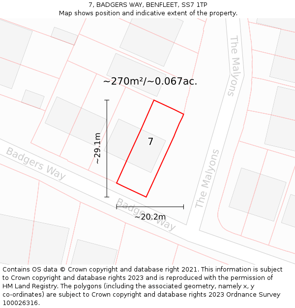 7, BADGERS WAY, BENFLEET, SS7 1TP: Plot and title map