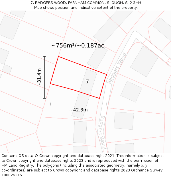 7, BADGERS WOOD, FARNHAM COMMON, SLOUGH, SL2 3HH: Plot and title map