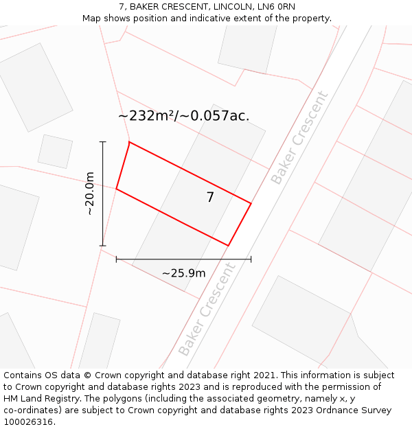 7, BAKER CRESCENT, LINCOLN, LN6 0RN: Plot and title map