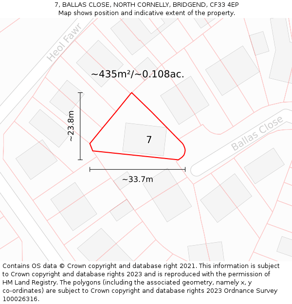 7, BALLAS CLOSE, NORTH CORNELLY, BRIDGEND, CF33 4EP: Plot and title map