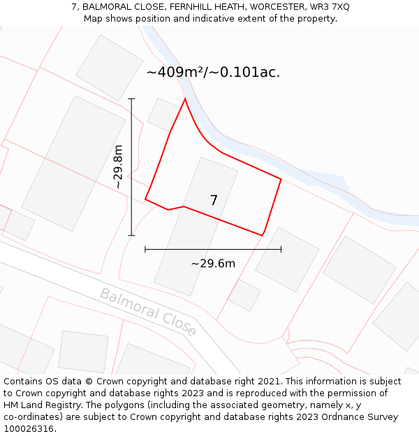 7, BALMORAL CLOSE, FERNHILL HEATH, WORCESTER, WR3 7XQ: Plot and title map