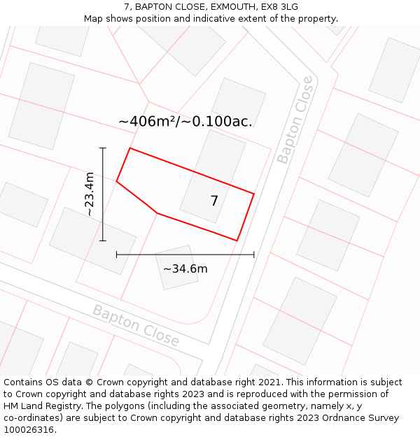 7, BAPTON CLOSE, EXMOUTH, EX8 3LG: Plot and title map