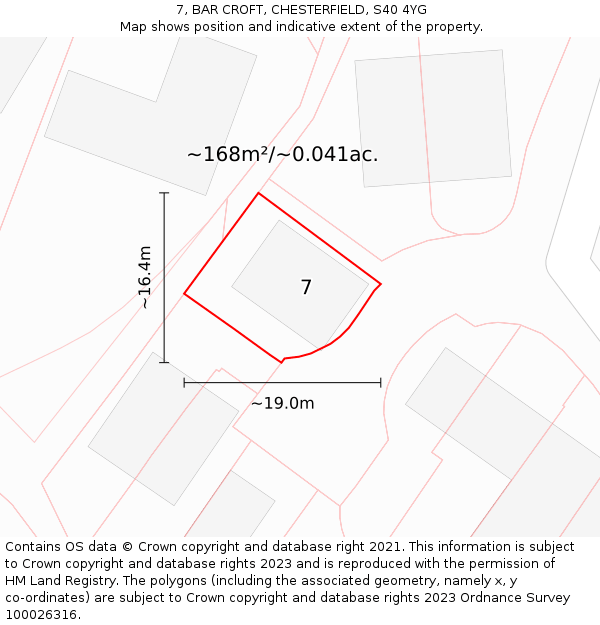 7, BAR CROFT, CHESTERFIELD, S40 4YG: Plot and title map