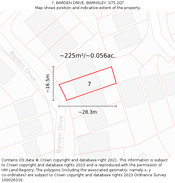 7, BARDEN DRIVE, BARNSLEY, S75 2QT: Plot and title map