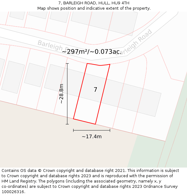 7, BARLEIGH ROAD, HULL, HU9 4TH: Plot and title map