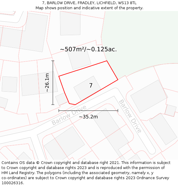 7, BARLOW DRIVE, FRADLEY, LICHFIELD, WS13 8TL: Plot and title map