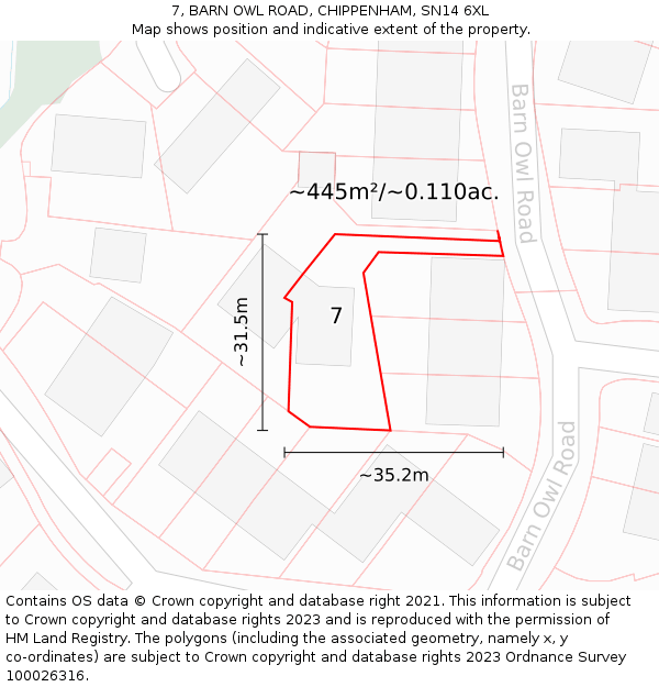 7, BARN OWL ROAD, CHIPPENHAM, SN14 6XL: Plot and title map