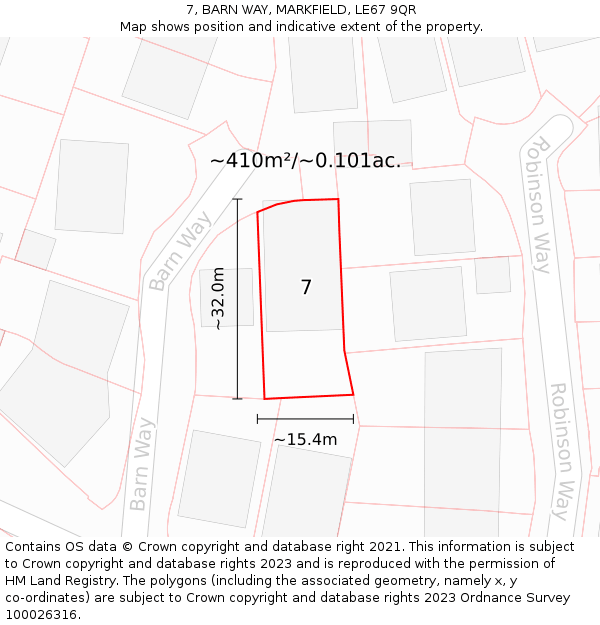 7, BARN WAY, MARKFIELD, LE67 9QR: Plot and title map