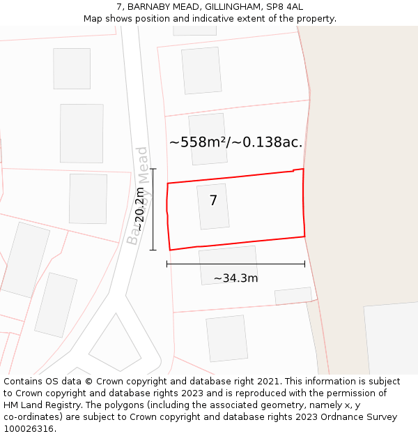 7, BARNABY MEAD, GILLINGHAM, SP8 4AL: Plot and title map