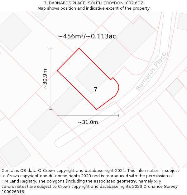 7, BARNARDS PLACE, SOUTH CROYDON, CR2 6DZ: Plot and title map