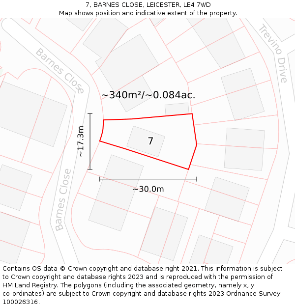 7, BARNES CLOSE, LEICESTER, LE4 7WD: Plot and title map