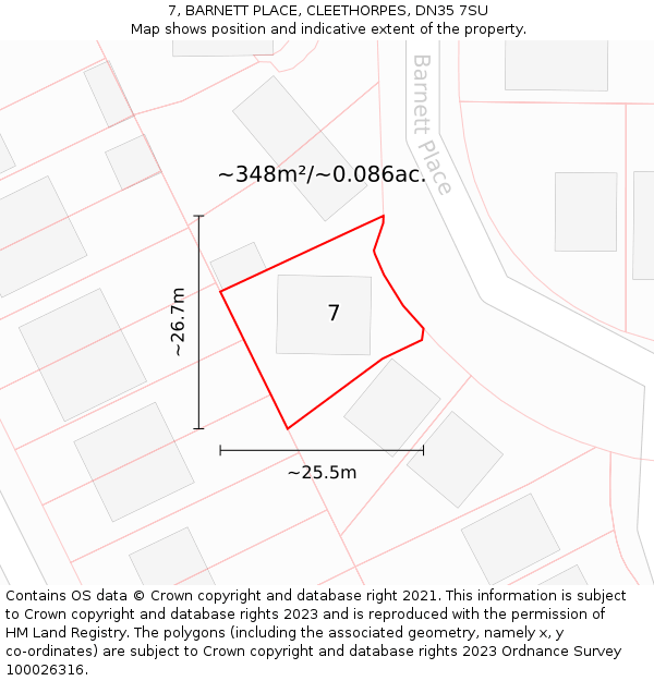 7, BARNETT PLACE, CLEETHORPES, DN35 7SU: Plot and title map