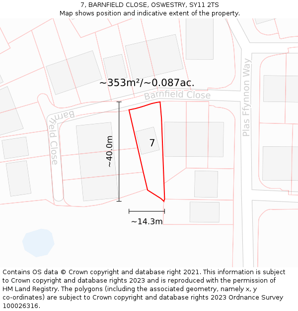 7, BARNFIELD CLOSE, OSWESTRY, SY11 2TS: Plot and title map