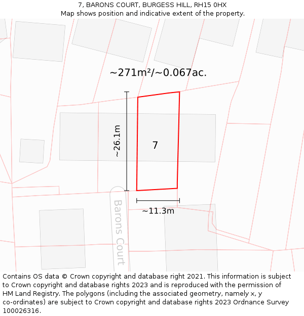 7, BARONS COURT, BURGESS HILL, RH15 0HX: Plot and title map