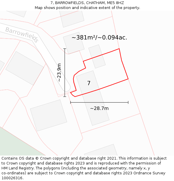 7, BARROWFIELDS, CHATHAM, ME5 8HZ: Plot and title map