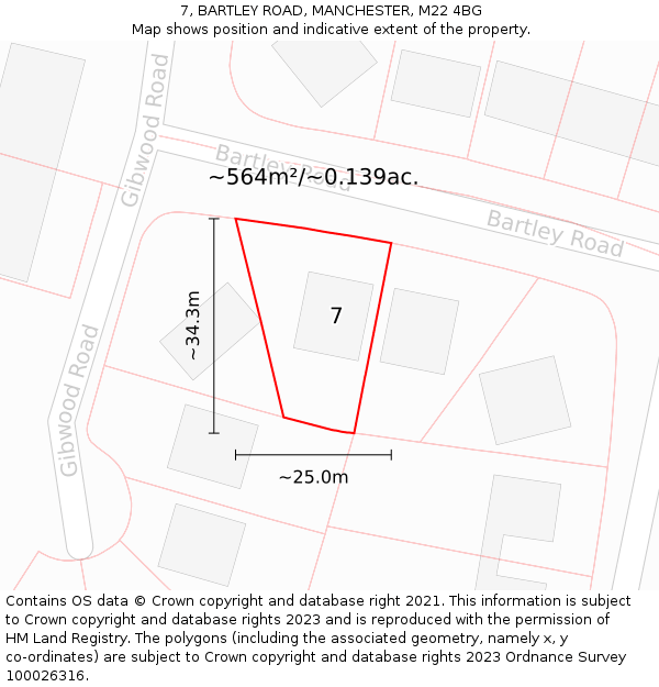 7, BARTLEY ROAD, MANCHESTER, M22 4BG: Plot and title map