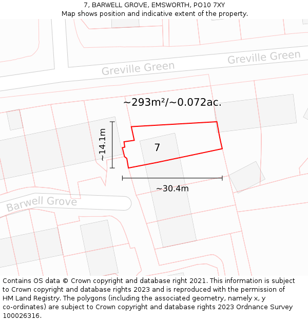 7, BARWELL GROVE, EMSWORTH, PO10 7XY: Plot and title map