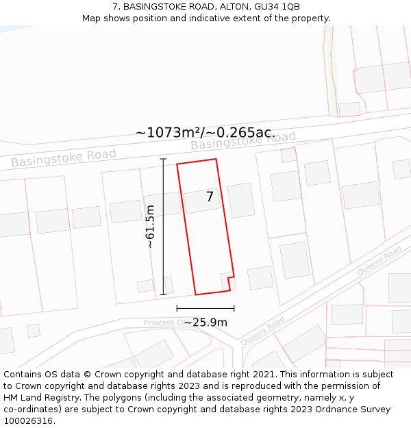 7, BASINGSTOKE ROAD, ALTON, GU34 1QB: Plot and title map