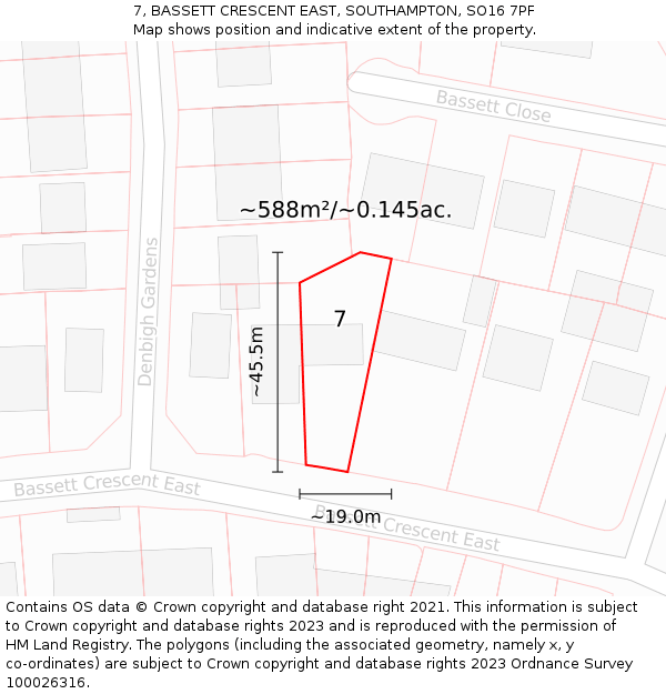 7, BASSETT CRESCENT EAST, SOUTHAMPTON, SO16 7PF: Plot and title map