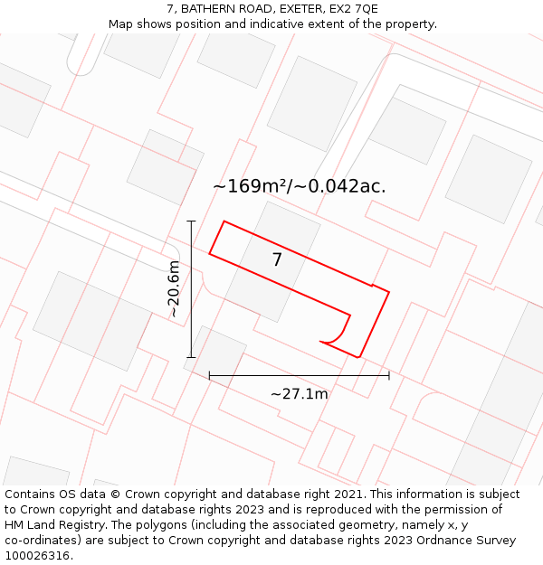 7, BATHERN ROAD, EXETER, EX2 7QE: Plot and title map