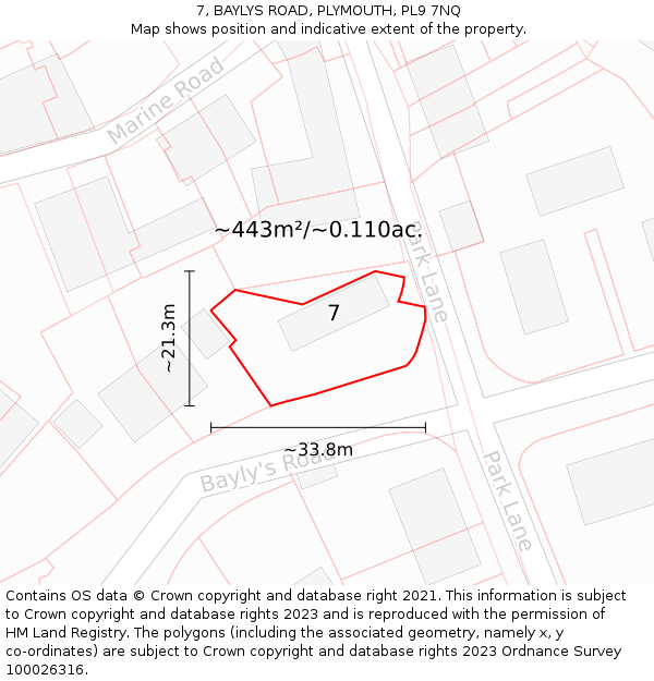 7, BAYLYS ROAD, PLYMOUTH, PL9 7NQ: Plot and title map