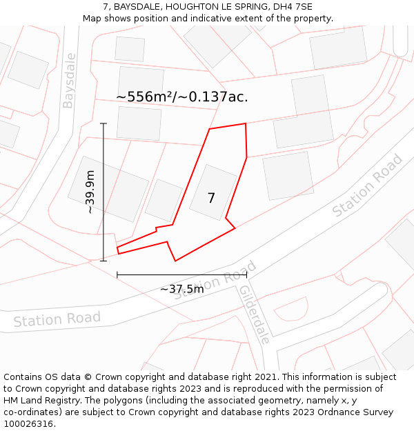 7, BAYSDALE, HOUGHTON LE SPRING, DH4 7SE: Plot and title map