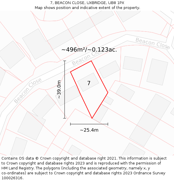 7, BEACON CLOSE, UXBRIDGE, UB8 1PX: Plot and title map