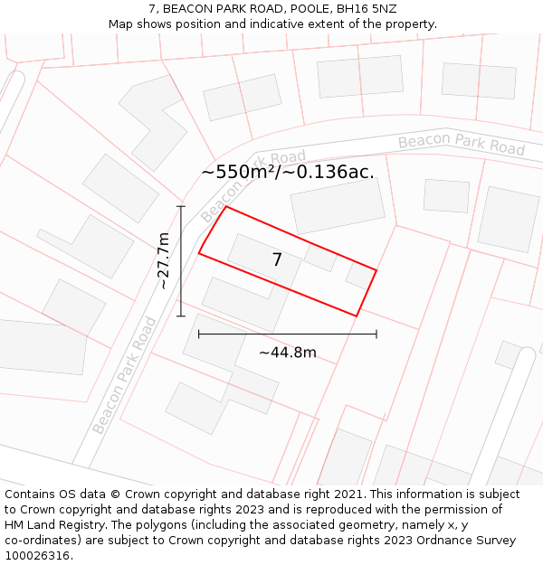 7, BEACON PARK ROAD, POOLE, BH16 5NZ: Plot and title map