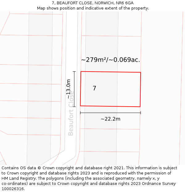 7, BEAUFORT CLOSE, NORWICH, NR6 6GA: Plot and title map