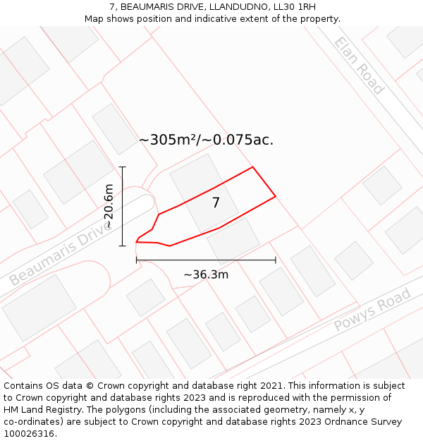 7, BEAUMARIS DRIVE, LLANDUDNO, LL30 1RH: Plot and title map