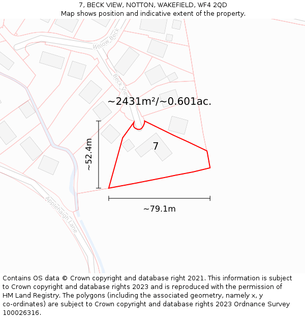 7, BECK VIEW, NOTTON, WAKEFIELD, WF4 2QD: Plot and title map