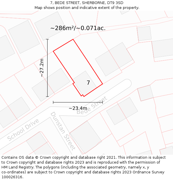 7, BEDE STREET, SHERBORNE, DT9 3SD: Plot and title map