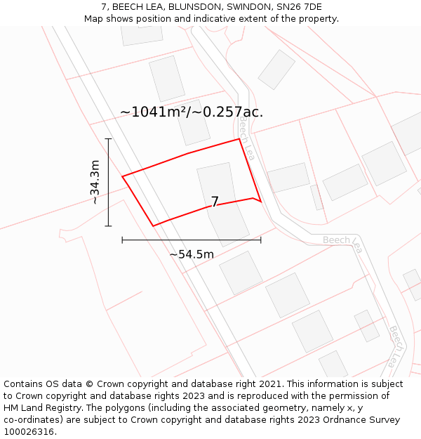 7, BEECH LEA, BLUNSDON, SWINDON, SN26 7DE: Plot and title map