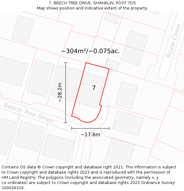 7, BEECH TREE DRIVE, SHANKLIN, PO37 7DS: Plot and title map